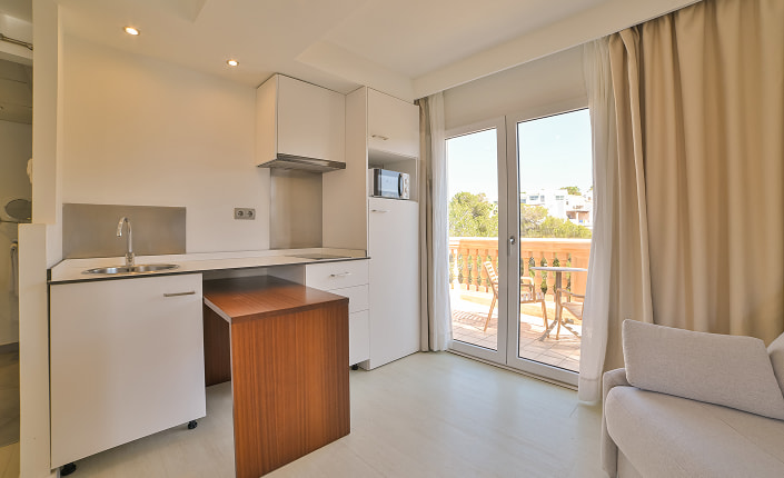 Detail of the kitchen area of the Azul Playa Apartments